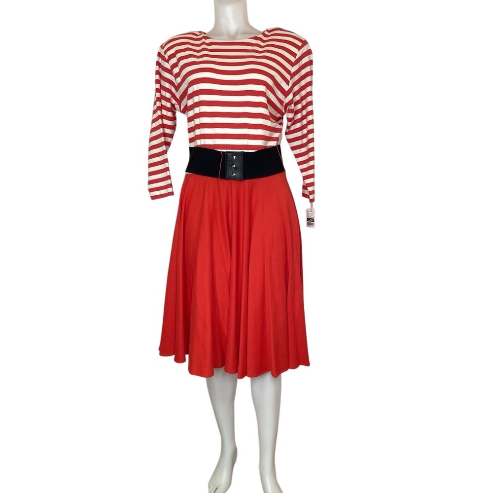 80s Sailor Dress Nautical  Knit  SZ L NWT (flaws